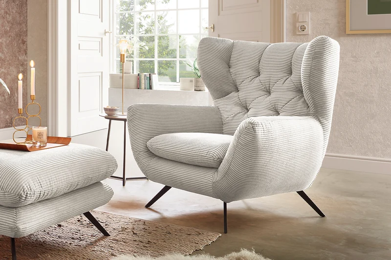 KAWOLA Sessel CHARME Hochlehnsessel Cord cremeweiß