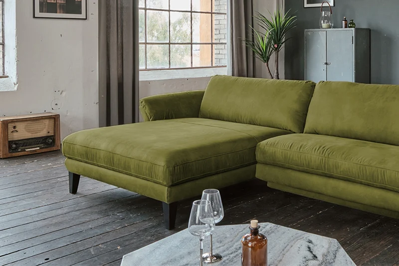 KAWOLA Sofa MALTA Ecksofa Stoff moosgrün