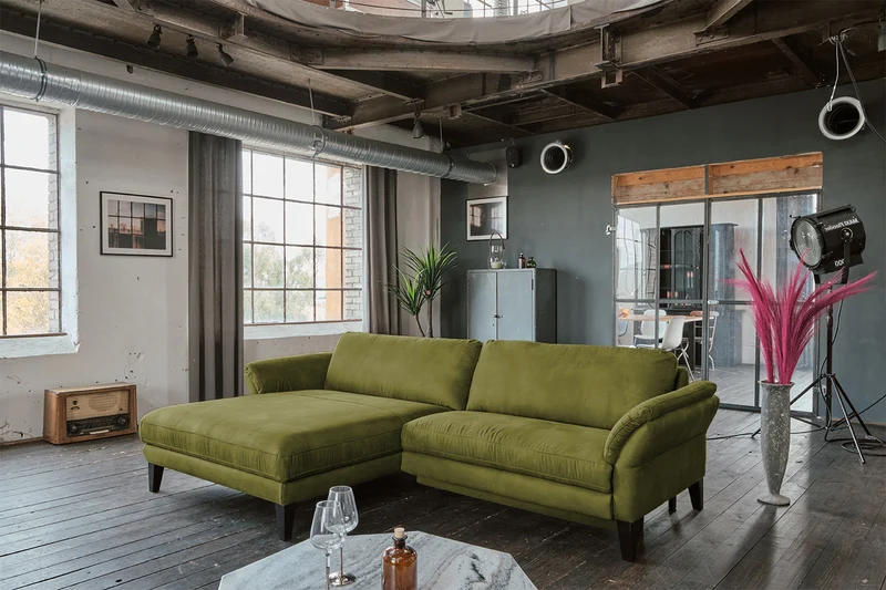 KAWOLA Sofa MALTA Ecksofa Stoff moosgrün