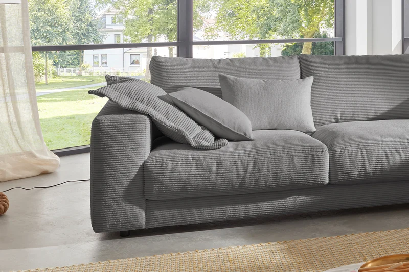 KAWOLA Sofa MADELINE Ecksofa mit Recamiere Cord grau