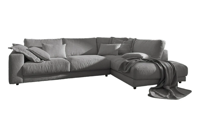 KAWOLA Sofa MADELINE Ecksofa mit Recamiere Cord grau