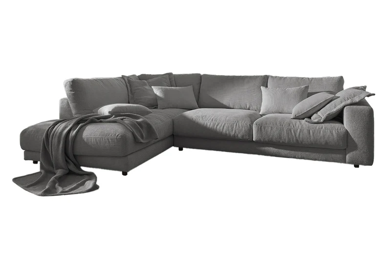 KAWOLA Sofa MADELINE Ecksofa mit Recamiere Cord grau