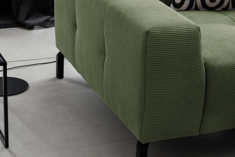 KAWOLA Sofa OHIO Ecksofa Feincord olivgrün