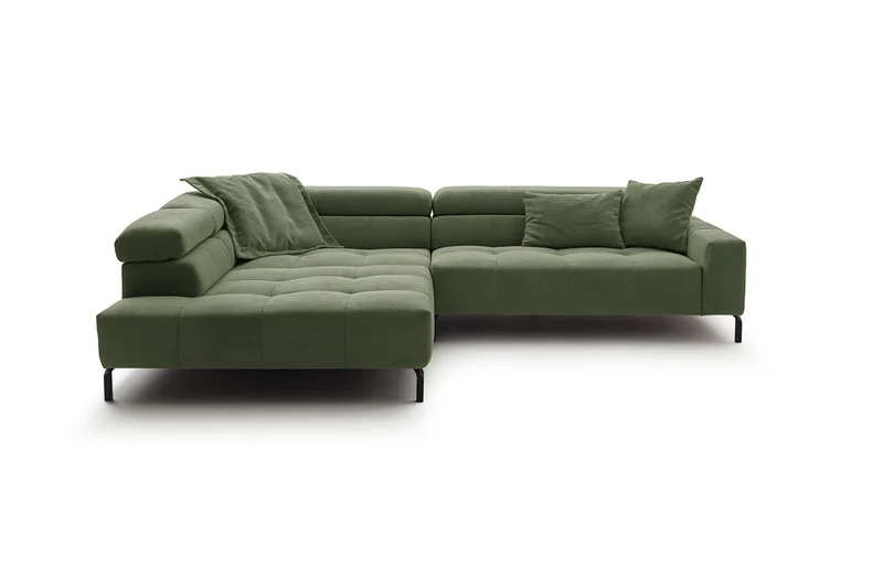 KAWOLA Sofa OHIO Ecksofa Feincord olivgrün