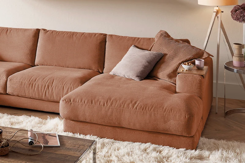 KAWOLA Sofa MADELINE Wohnlandschaft U-Form Cord rost