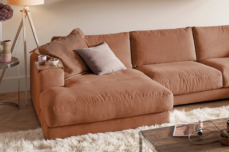 KAWOLA Sofa MADELINE Wohnlandschaft U-Form Cord rost