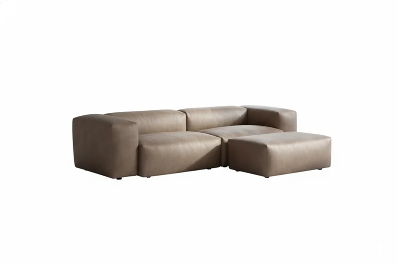 KAWOLA Sofa CELESTE 4-Sitzer mit Hocker Lederfaserstoff anthrazit