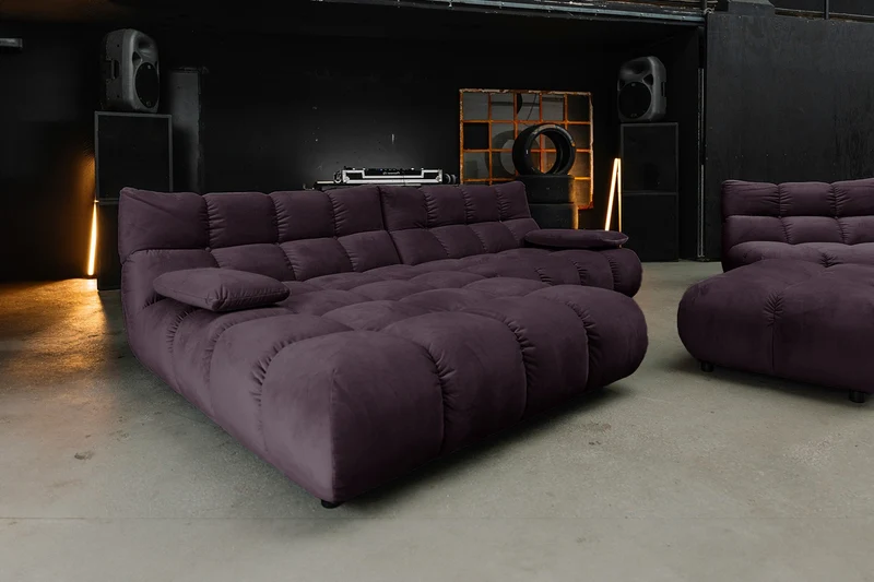 KAWOLA Sitzgruppe VIVIEN Ecksofa Drehsessel Hockerbank Velvet purple