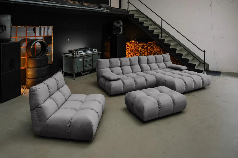 KAWOLA Sitzgruppe VIVIEN Ecksofa Drehsessel Hockerbank Velvet stone