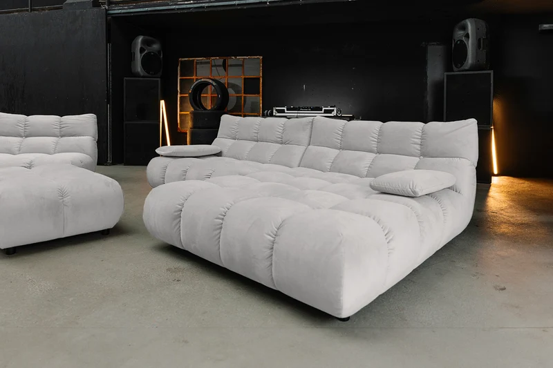 KAWOLA Sitzgruppe VIVIEN Ecksofa Drehsessel Hockerbank Velvet silber