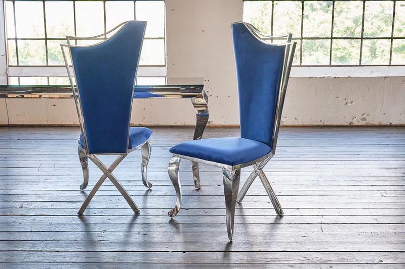 B-Ware KAWOLA Stuhl AMALIA Esszimmerstuhl Barock Velvet blau