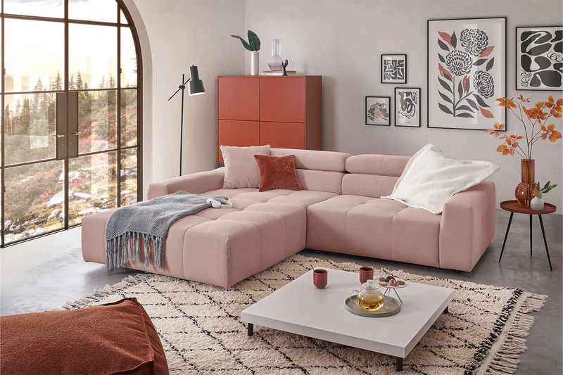 KAWOLA Sofa RENO Ecksofa Feincord rosa
