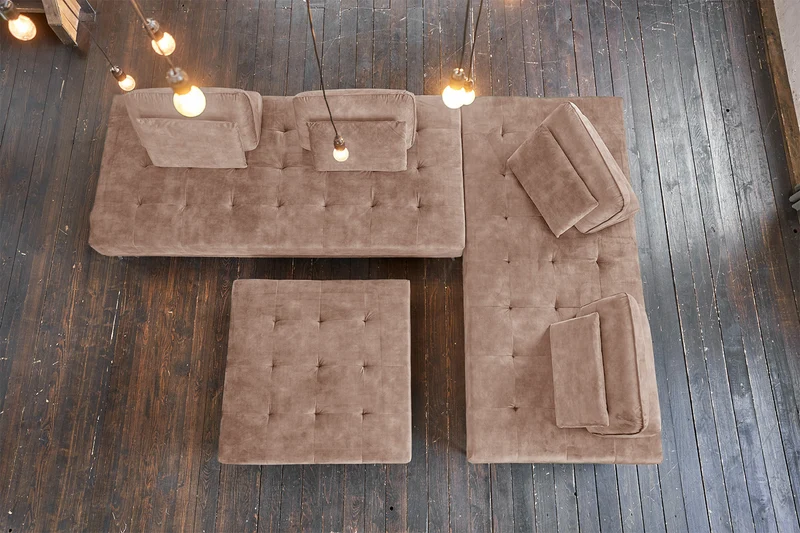 KAWOLA Sofa WIOLO Ecksofa velvet mit Hocker taupe