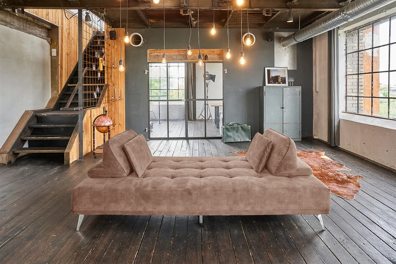 KAWOLA Sofa WIOLO Ecksofa velvet mit Hocker taupe