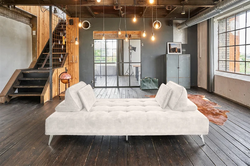 KAWOLA Sofa WIOLO Ecksofa velvet mit Hocker cremeweiß