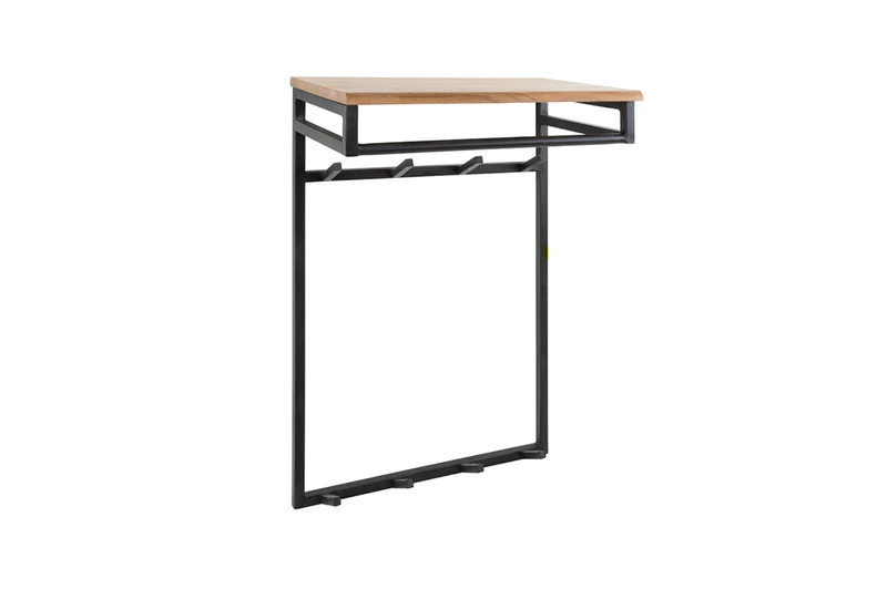 KAWOLA Garderobe ELIARA Akazie Metall Hutablage 8 Haken schwarz