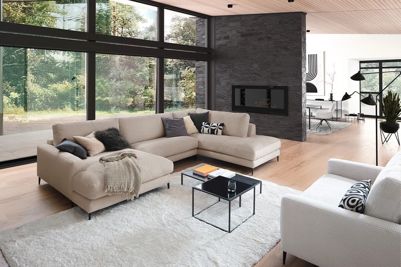 KAWOLA Sofa CARA Wohnlandschaft U-Form Cord taupe
