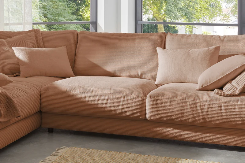 KAWOLA Sofa MADELINE Ecksofa mit Recamiere Cord rost