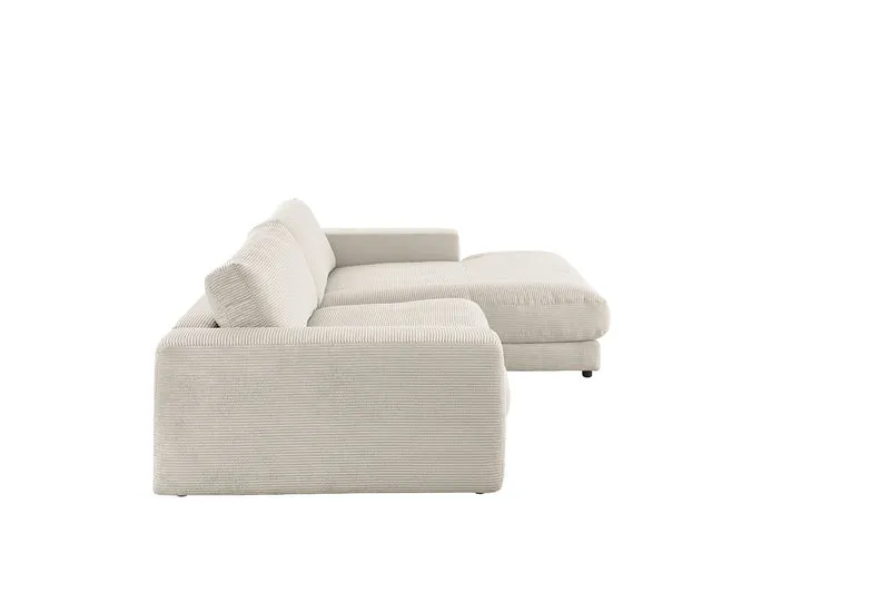 KAWOLA Sofa MADELINE Ecksofa mit Longchair Cord hellgrau