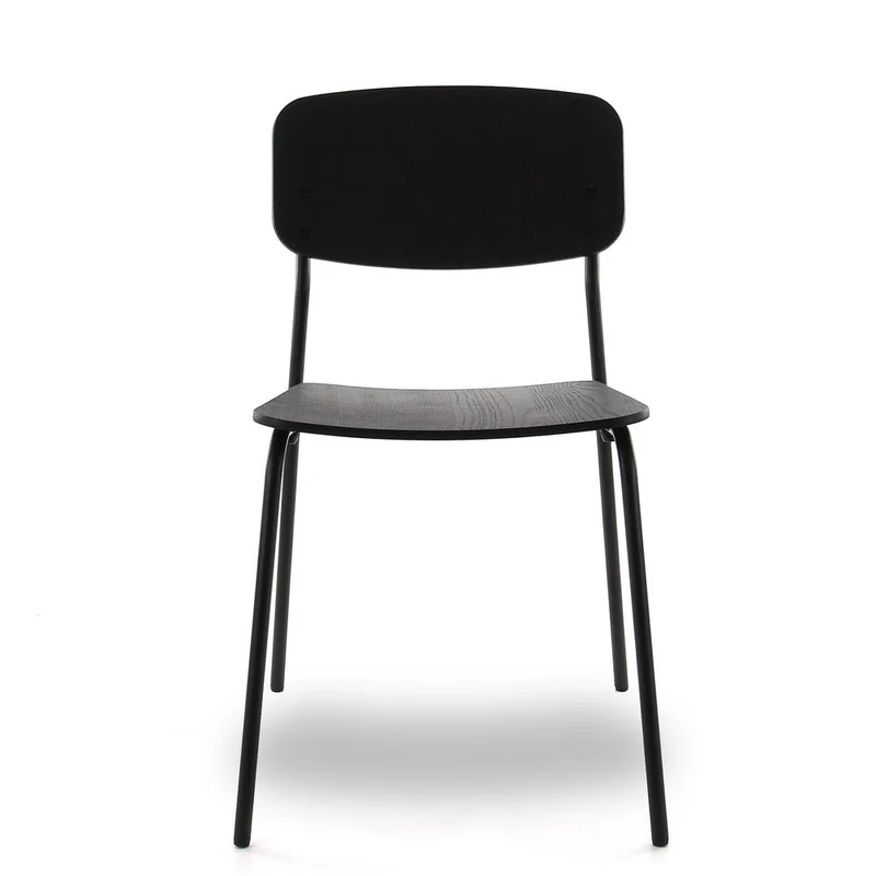 Stapelstuhl | Designerstuhl | Besucherstuhl | Schwarz | Holzschale Eiche