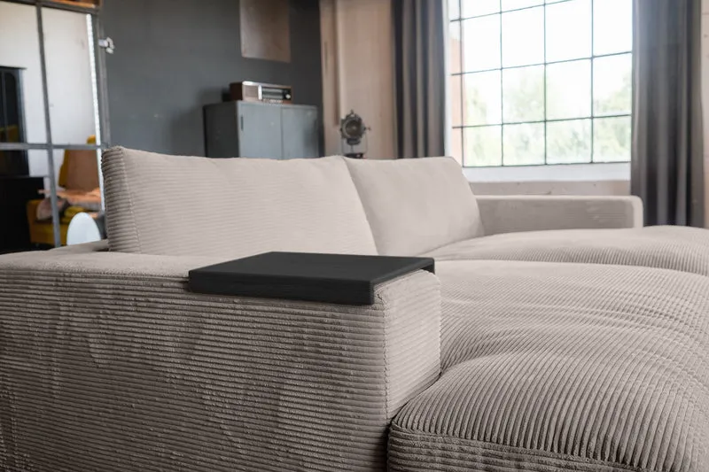 KAWOLA Big Sofa MADELINE Cord taupe mit Hocker und 4 Zierkissen