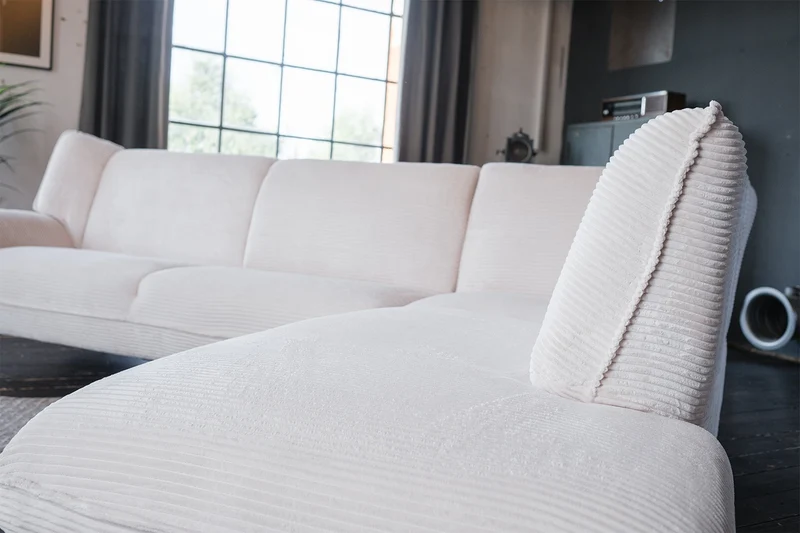 KAWOLA Sofa CALLA Ecksofa Cord cremeweiß Recamiere rechts