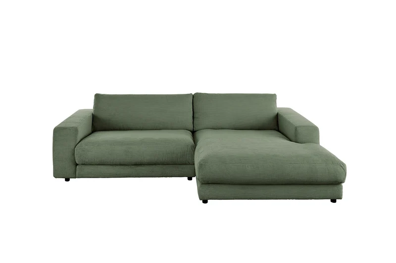 KAWOLA Sofa MADELINE Ecksofa mit Longchair Cord olivgrün