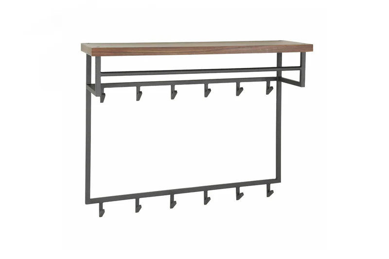 KAWOLA Garderobe ADELIA Nussbaum Metall Hutablage 12 Haken grau