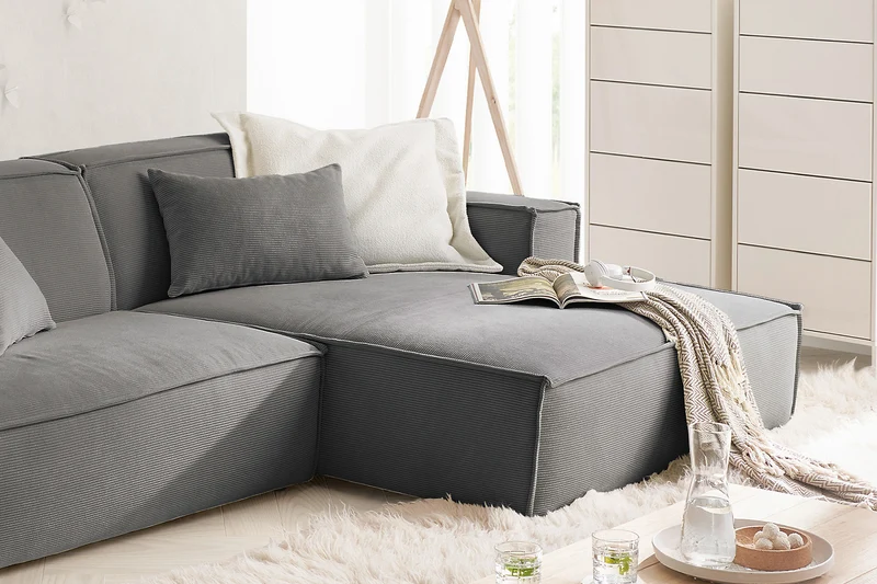 KAWOLA Sofa SAMU Ecksofa Feincord anthrazit