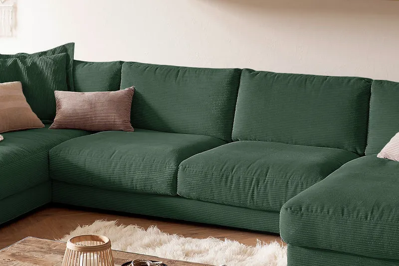 KAWOLA Sofa MADELINE Wohnlandschaft U-Form Cord smaragd