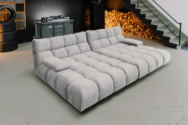 KAWOLA Big Sofa VIVIEN Velvet silber