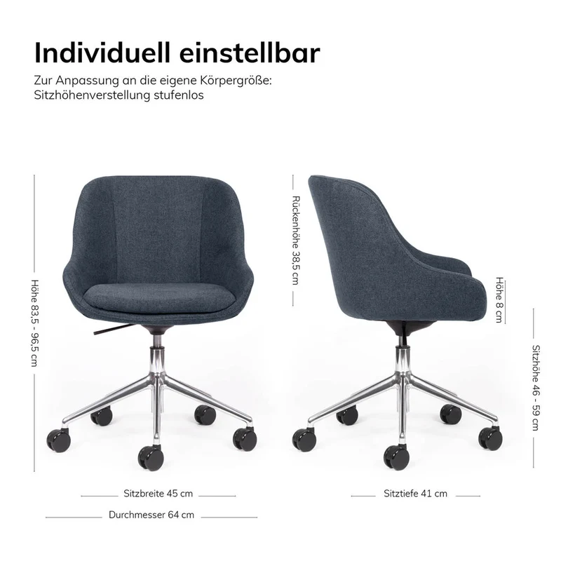 lento Drehstuhl Smart Cosy D low | Konferenzstuhl | Besucherstuhl | Wippfunktion & Rollen