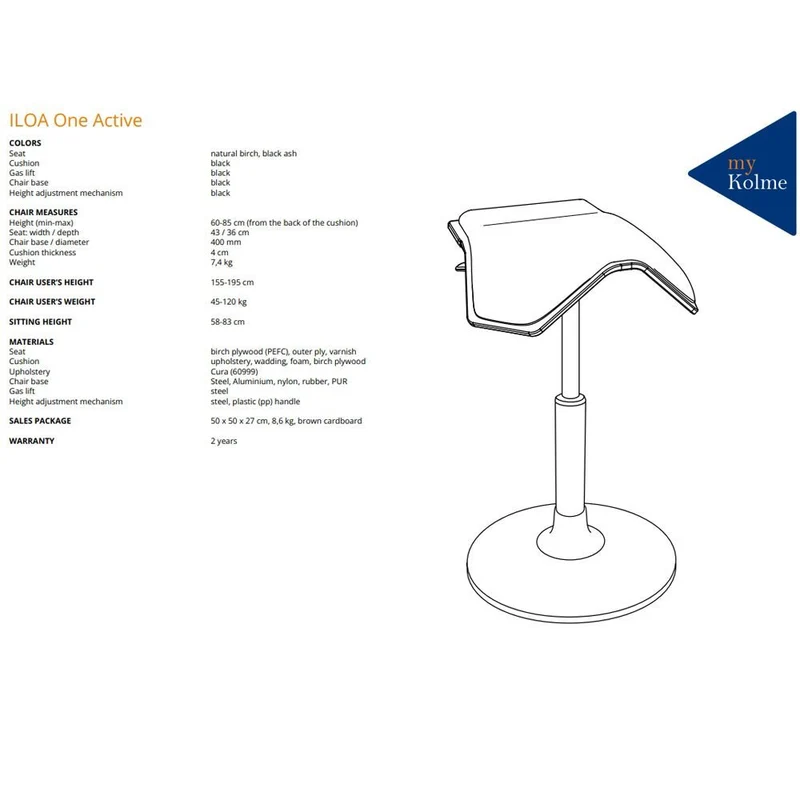 myKolme ILOA+ Active | Pendelhocker | Sattelhocker | Sitz-Stehhilfe