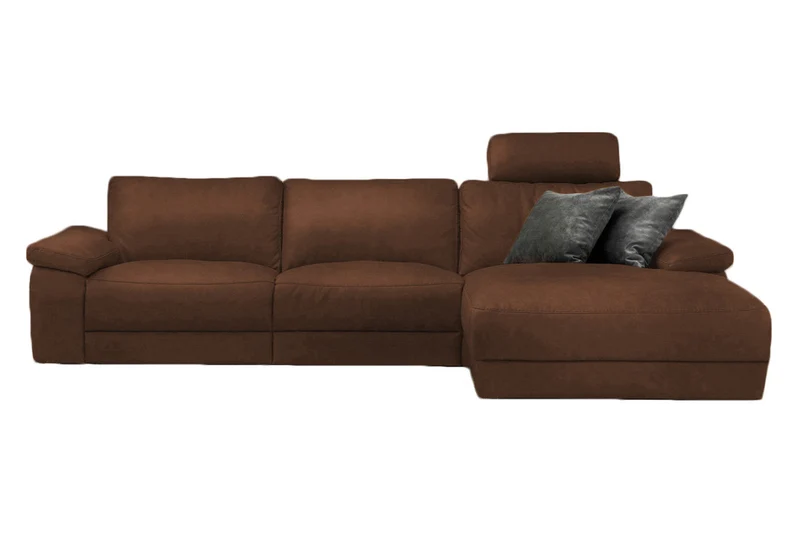 KAWOLA Sofa LOLA Ecksofa Leder braun mit motorischer Relaxfunktion