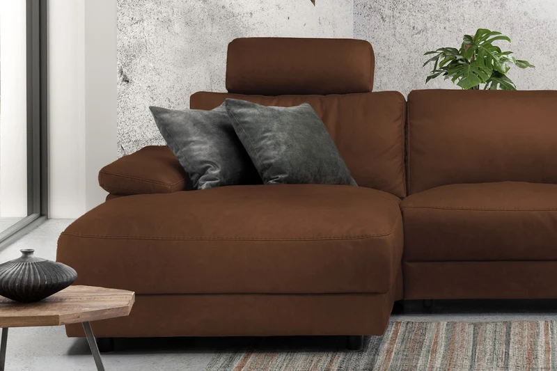 KAWOLA Sofa LOLA Ecksofa Leder braun mit motorischer Relaxfunktion