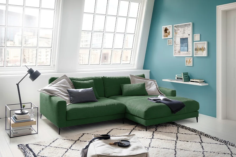 KAWOLA Ecksofa CARA Sofa Cord smaragd