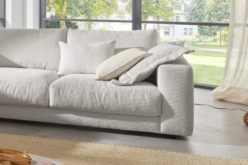 KAWOLA Sofa MADELINE Ecksofa mit Recamiere Cord hellgrau