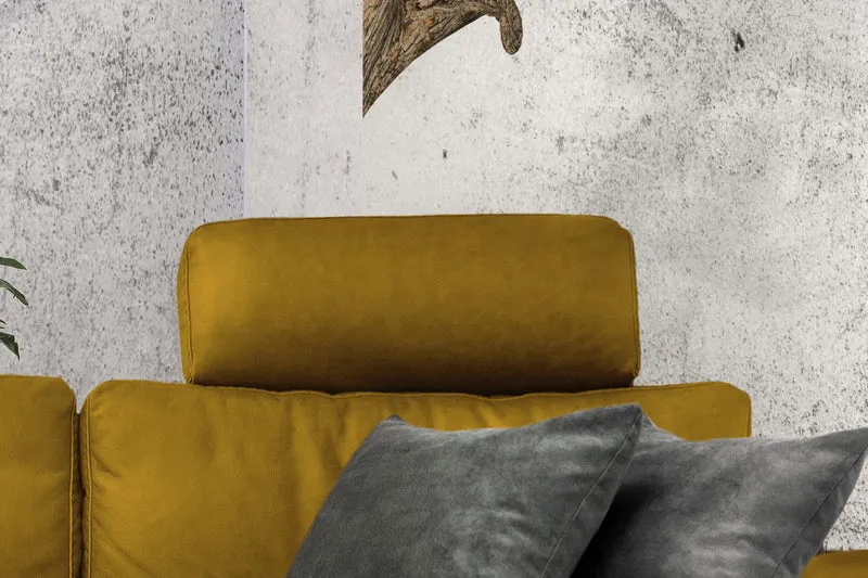 KAWOLA Sofa LOLA Ecksofa Stoff curry mit motorischer Relaxfunktion