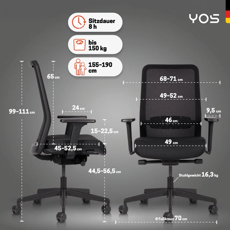 YOS S4 ergonomischer Bürostuhl | Aktiver Rücken gegen Rückenschmerzen