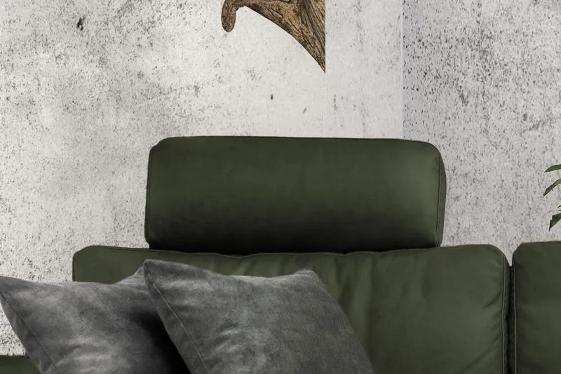 KAWOLA Sofa LOLA Ecksofa Leder moosgrün mit motorischer Relaxfunktion