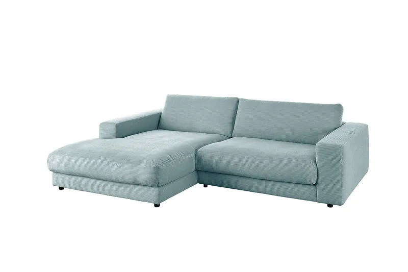 KAWOLA Sofa MADELINE Ecksofa Cord mit Longchair hellblau