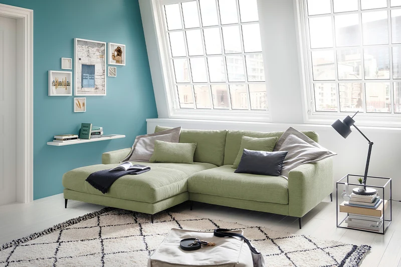 KAWOLA Ecksofa CARA Sofa Cord olivgrün