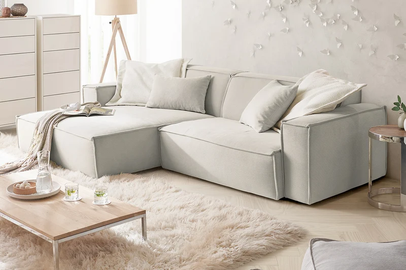 KAWOLA Sofa SAMU Ecksofa Feincord silber