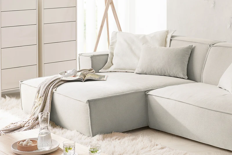 KAWOLA Sofa SAMU Ecksofa Feincord silber