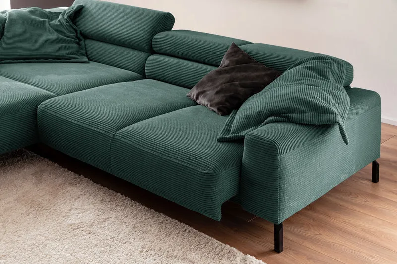 KAWOLA Sofa DELIA Ecksofa Cord smaragd