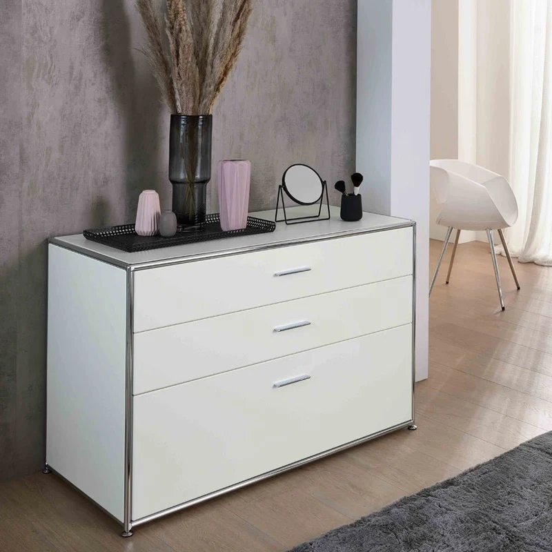 BOSSE SOLUTIONS Sideboard | Weiß Chrom | 3 Schubladen
