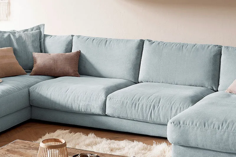 KAWOLA Sofa MADELINE Wohnlandschaft U-Form Cord hellblau