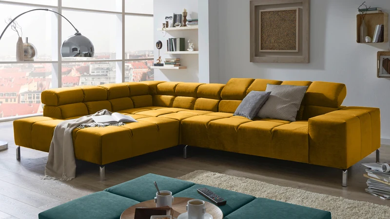 KAWOLA Sofa NELSON Ecksofa Velvet curry