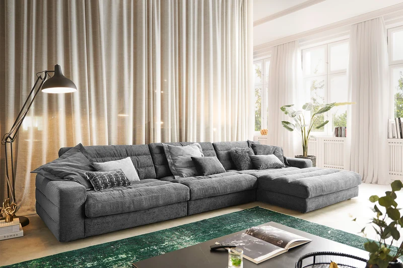 KAWOLA Sofa LANA XL Ecksofa Cord grau