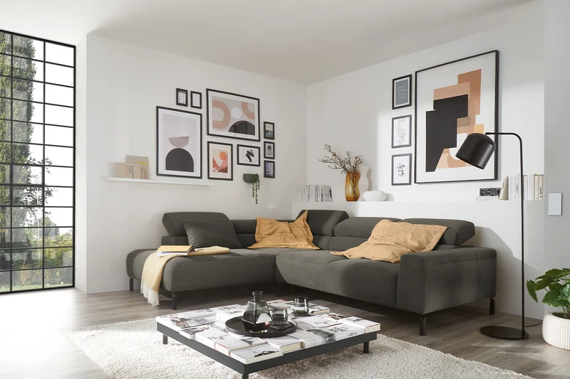 KAWOLA Sofa DELIA Ecksofa Feincord anthrazit